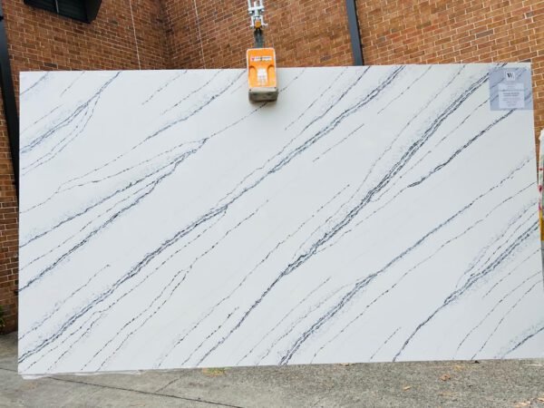 Golden Way (promo Min job 20 sf)  Builder Stone very white  blue/light black veining and, golden sparkles.