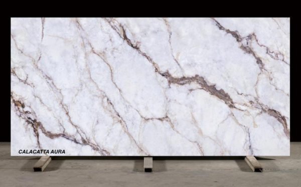 A )  Calacatta Aura full-body printed quartz (127x63 Avg 55.56 sq.ft slab size)  United - Image 2