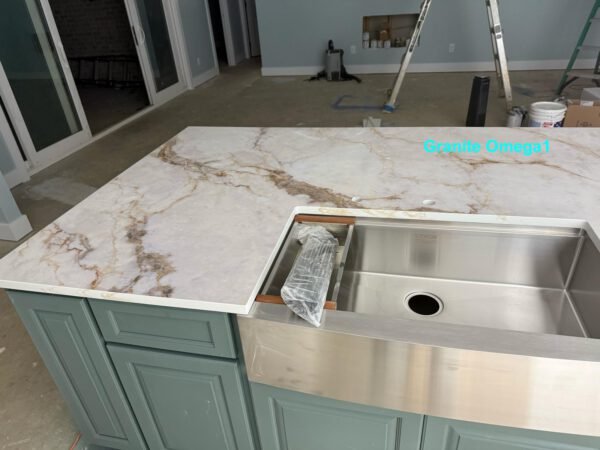 A )  Calacatta Aura full-body printed quartz (127x63 Avg 55.56 sq.ft slab size)  United - Image 5